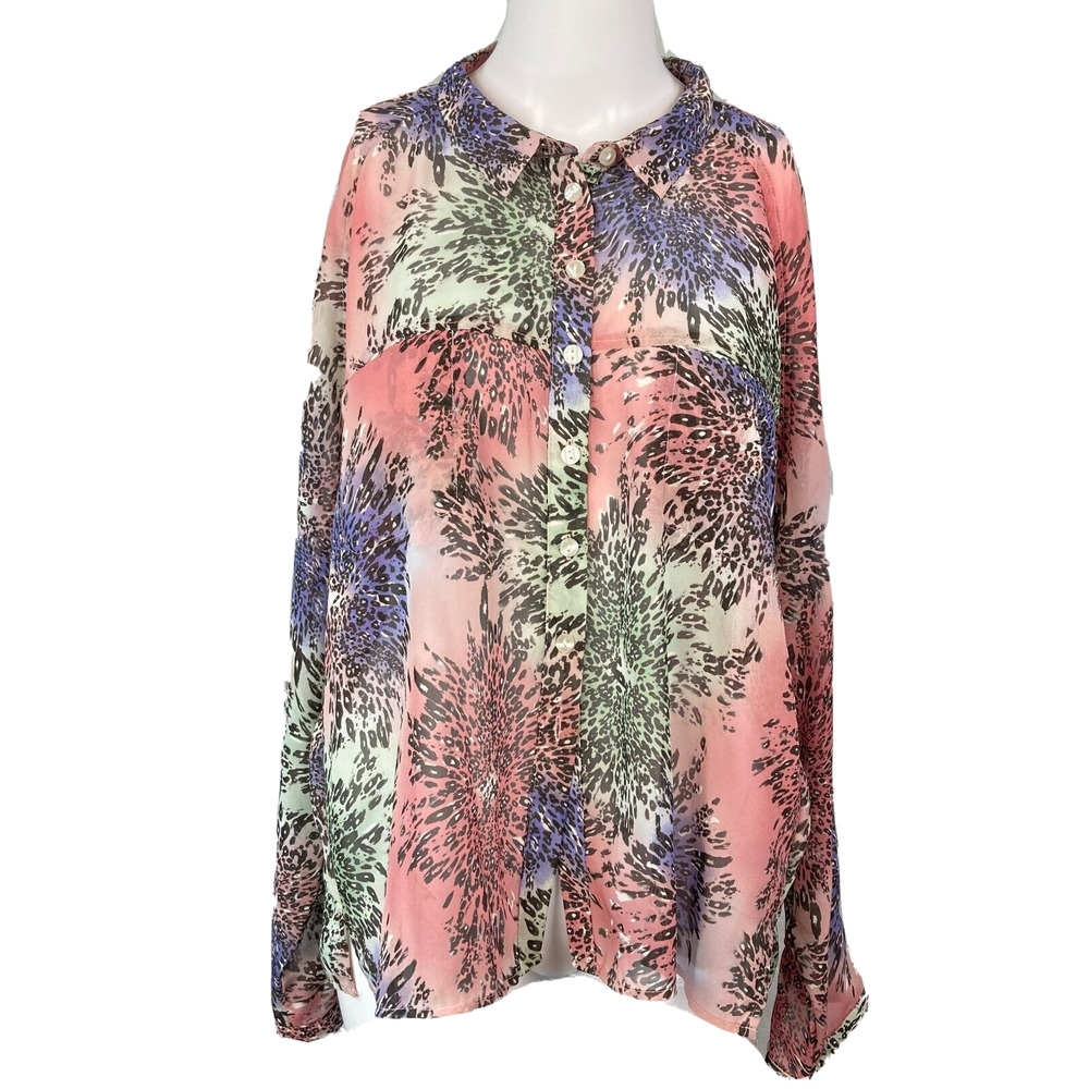Buffalo‎ Shirt Womens Sz M Pink Black Chiffon Leopard Print Button Up Blouse